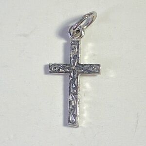 Vintage Etched Cross Pendant Silver Tone